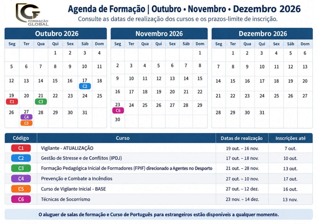 Calendário out nov dez